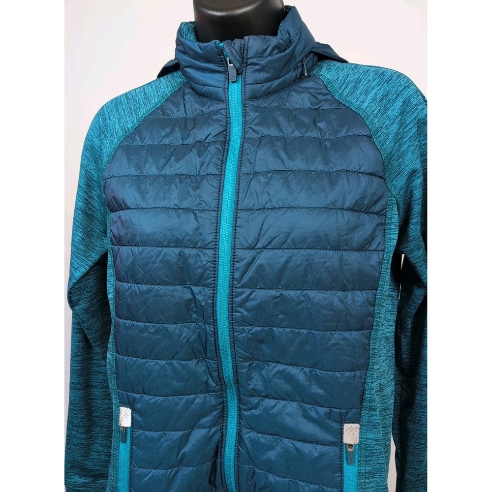 Eddie Bauer Womens Quilted Jacket Primaloft Hybrid Hidden Hood Teal Sz M - Picture 2 of 9